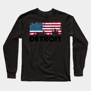 American Flag with Detroit Image Long Sleeve T-Shirt